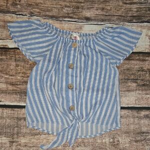 Charming Blue Striped Kids Blouse with Button Details